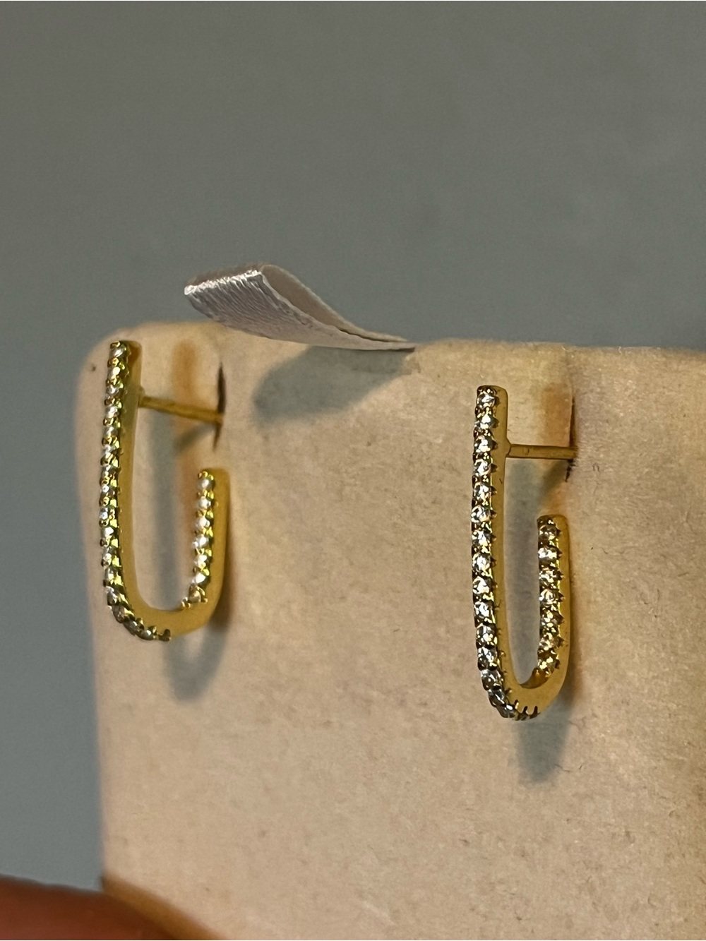 Gold over 925 silver Crystal Accent U-Shaped Hoop Earrings - Women Jewelry